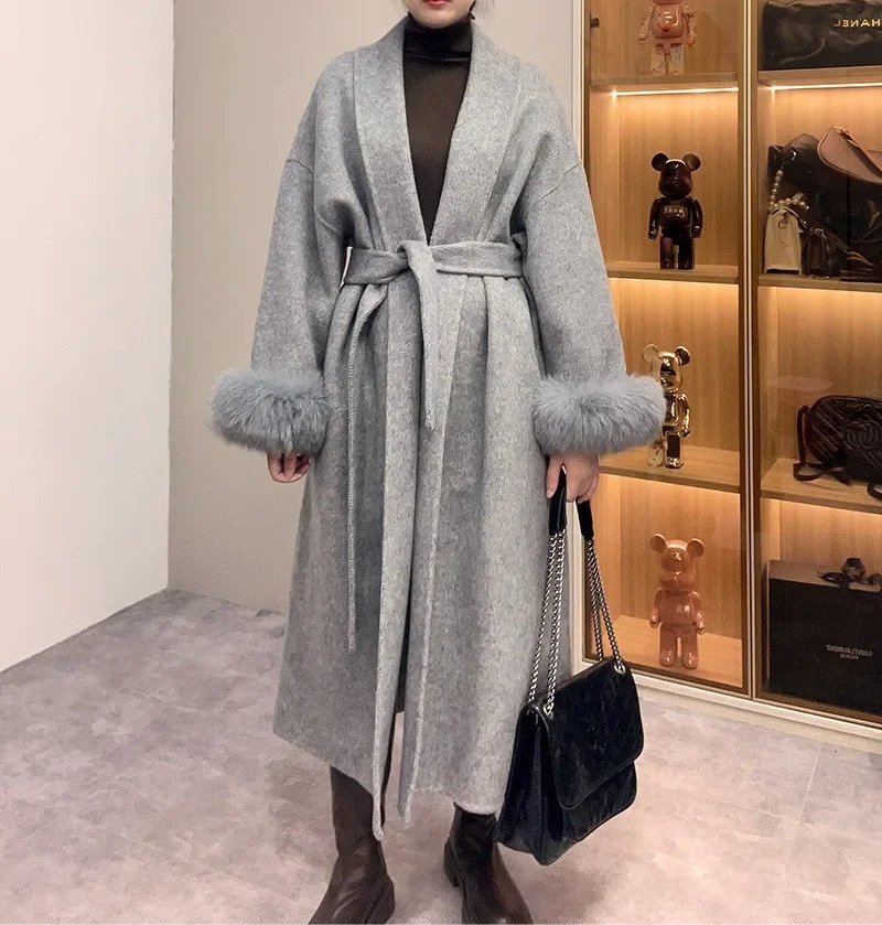 LuxeFox Wool Fur Coat