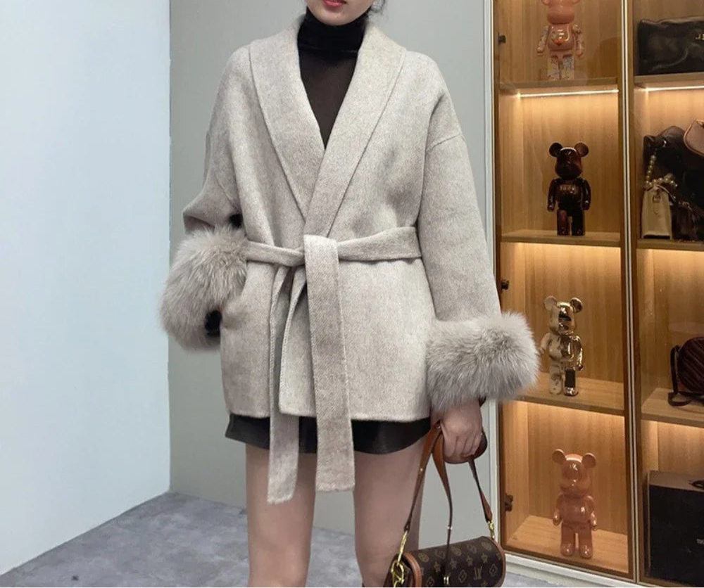 LuxeFox Wool Fur Coat