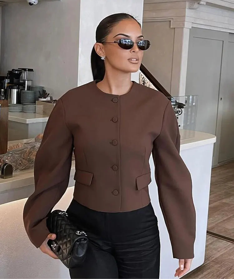 Brown Vintage Cropped Blazer Set