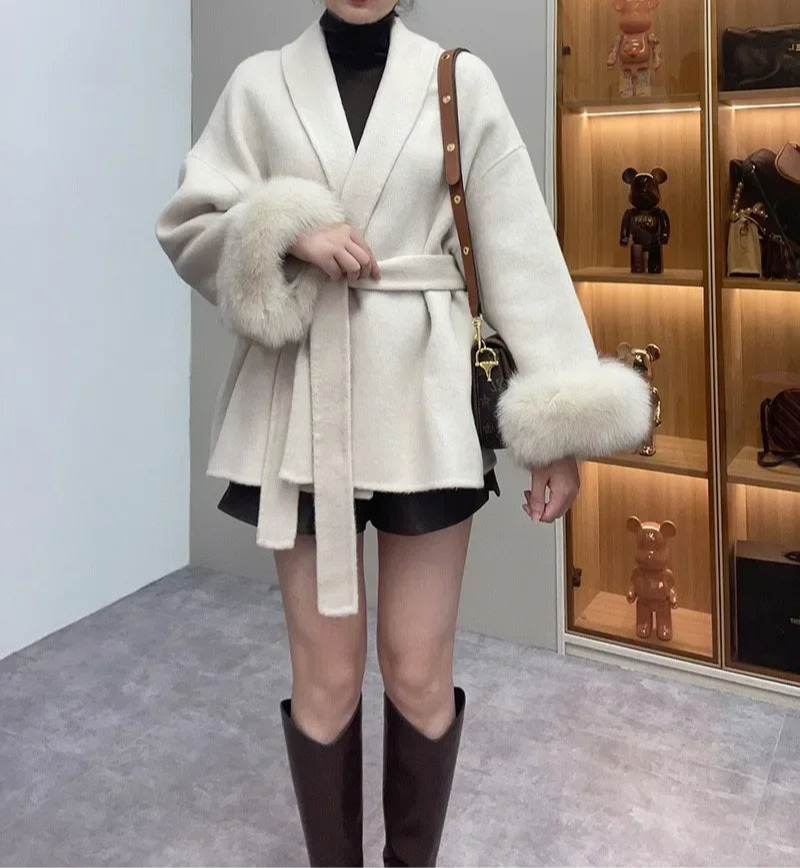 LuxeFox Wool Fur Coat