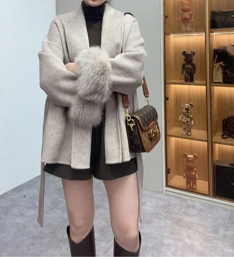 LuxeFox Wool Fur Coat