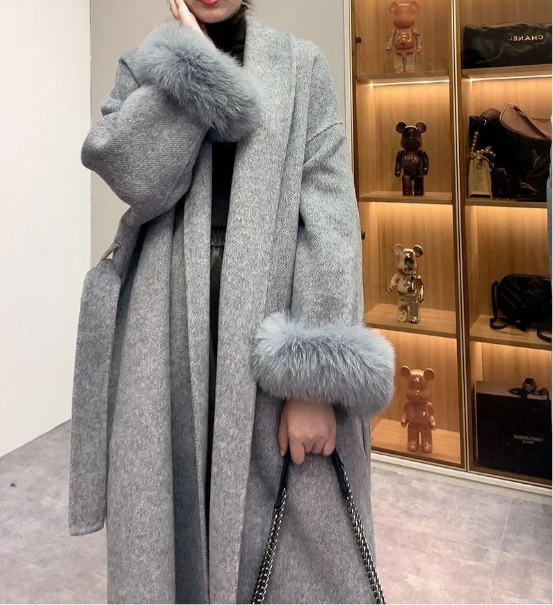 LuxeFox Wool Fur Coat