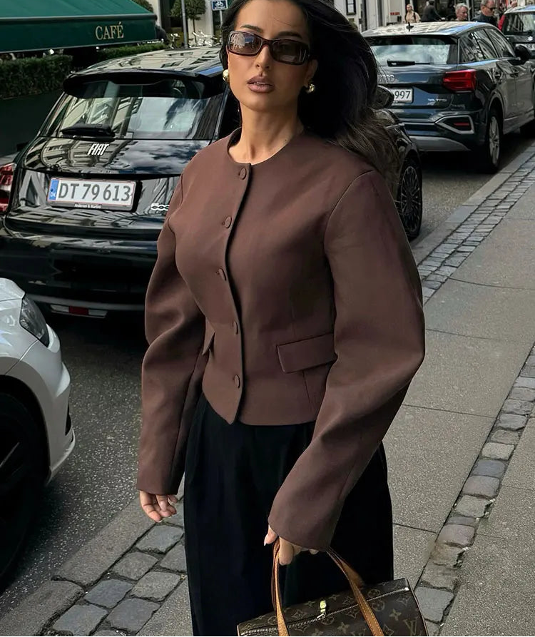 Brown Vintage Cropped Blazer Set
