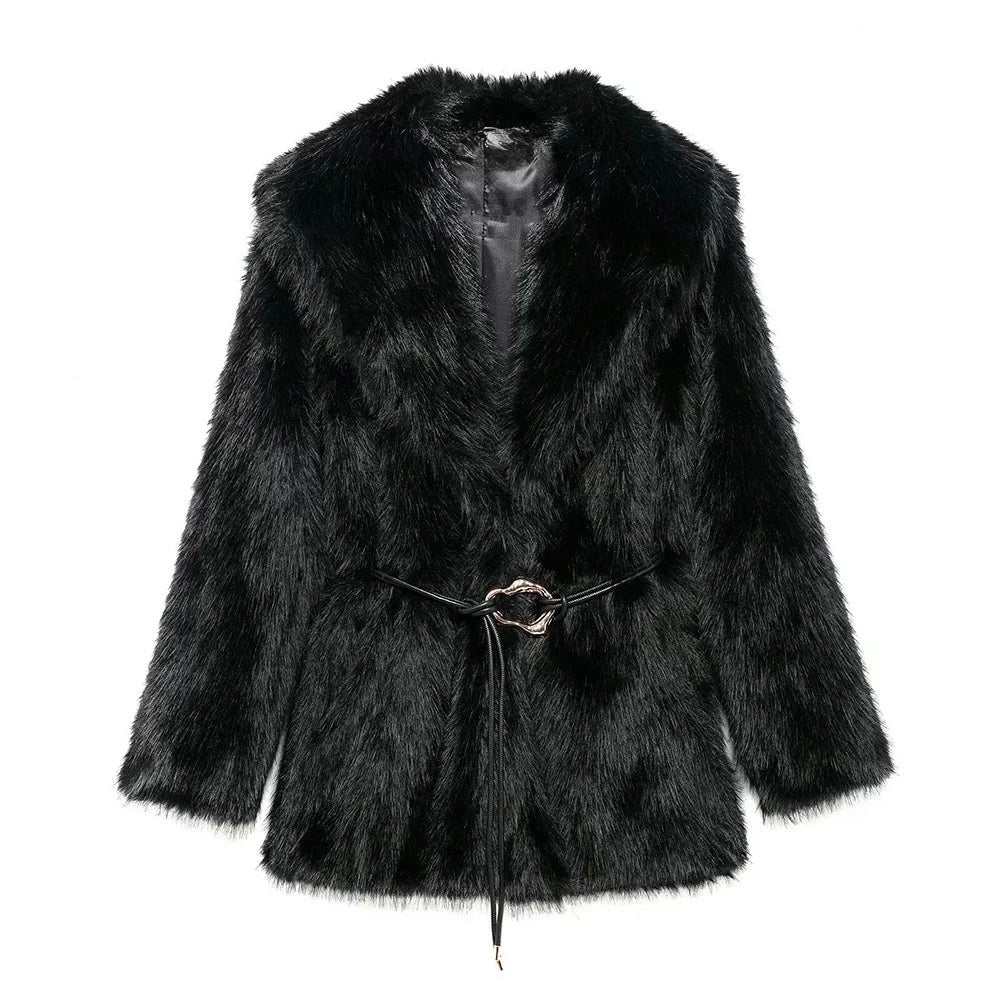 Belted Faux Fur Coat