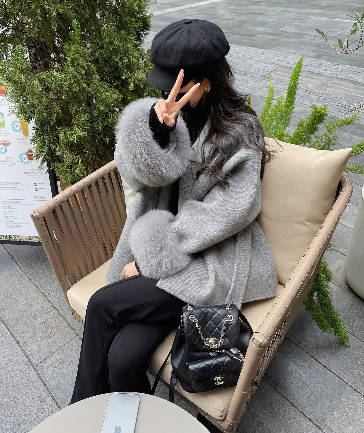 LuxeFox Wool Fur Coat