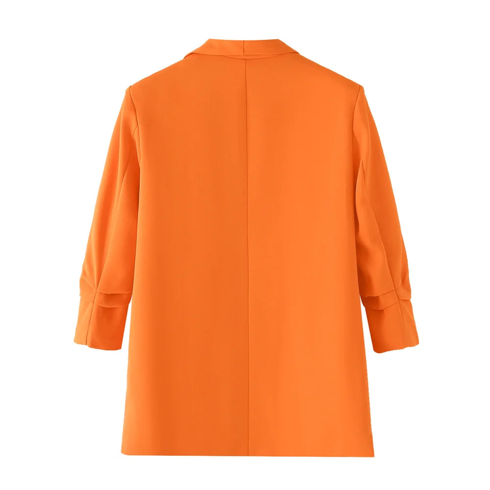 Linen Blend Pleated Cuff Blazer