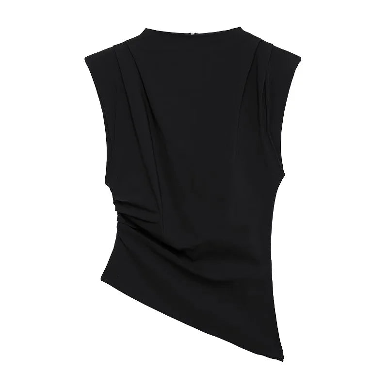 Asymmetric Ruched High-Neck Top