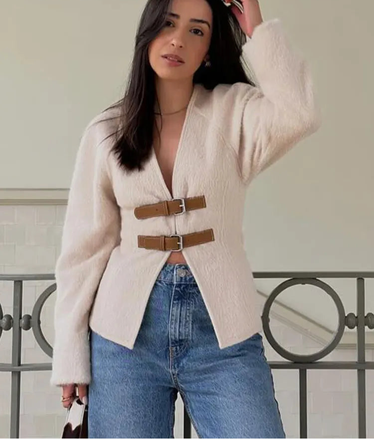 Leather Belted Pullover