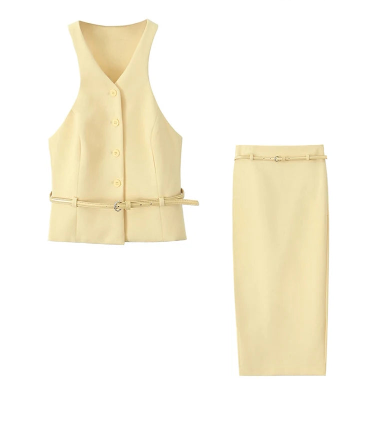 Sunny Belted Tank & Midi Skirt Set