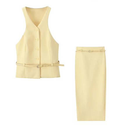 Sunny Belted Tank & Midi Skirt Set