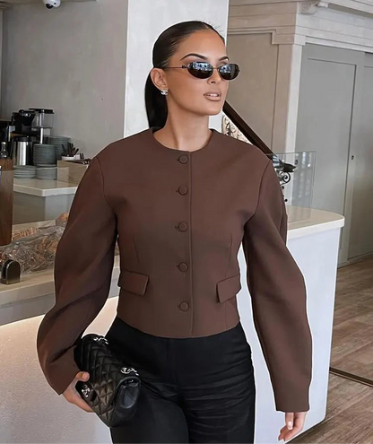 Brown Vintage Cropped Blazer Set