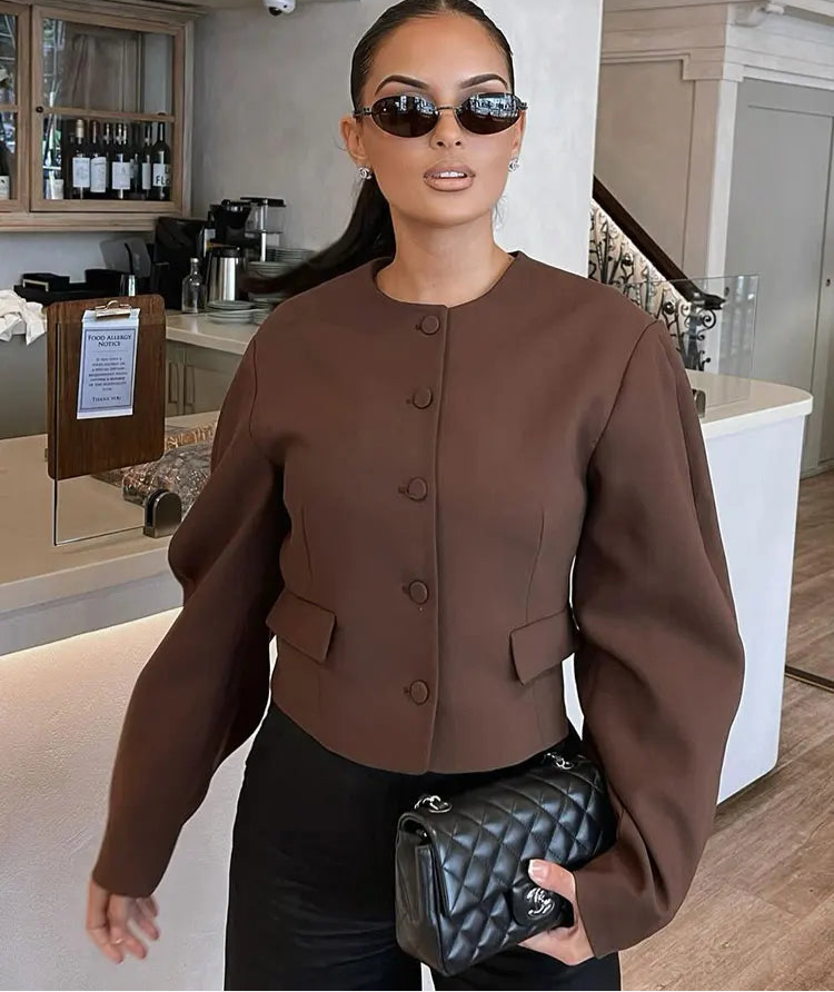 Brown Vintage Cropped Blazer Set
