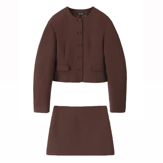 Brown Vintage Cropped Blazer Set