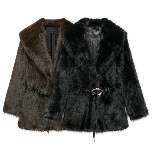 Belted Faux Fur Coat