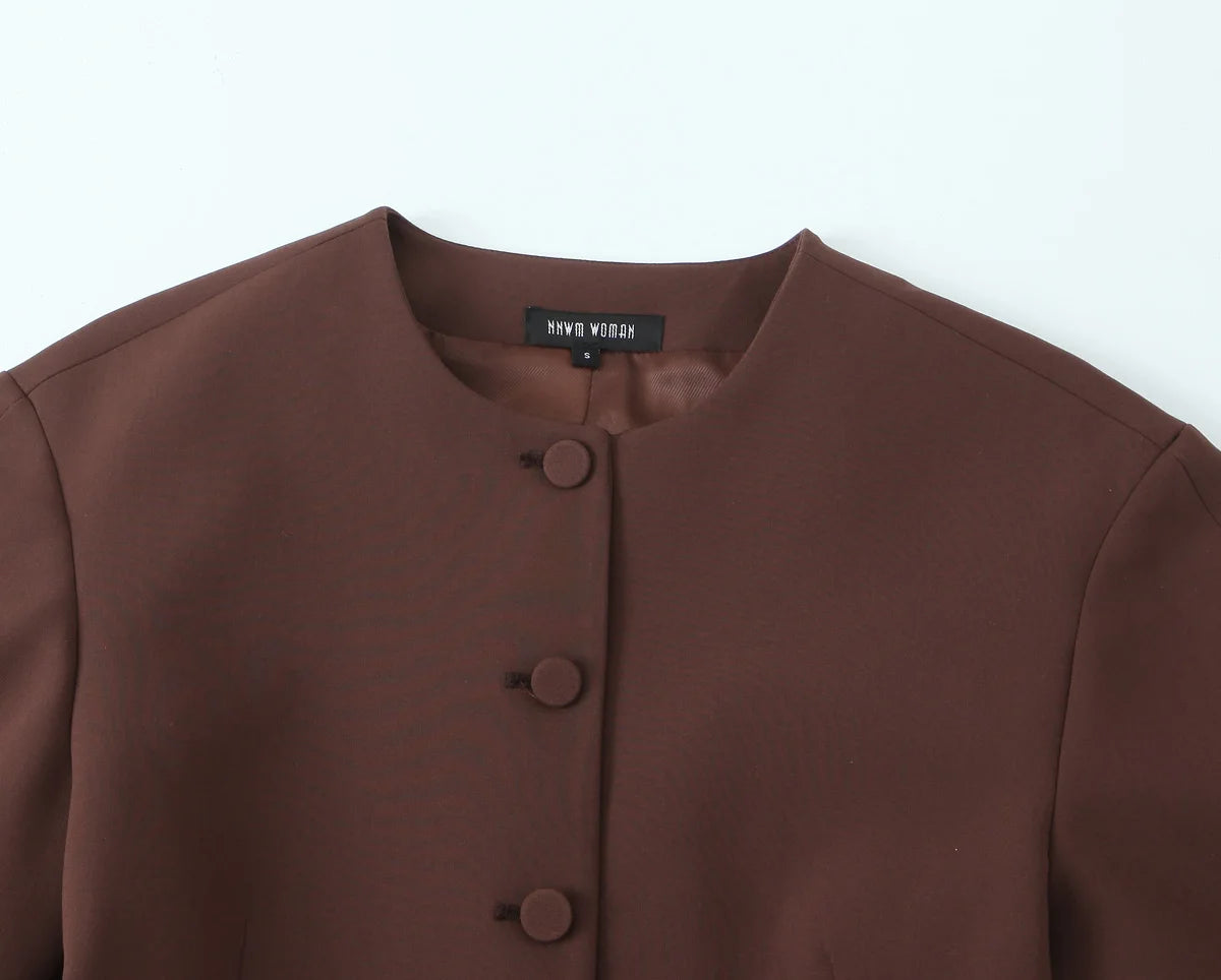 Brown Vintage Cropped Blazer Set