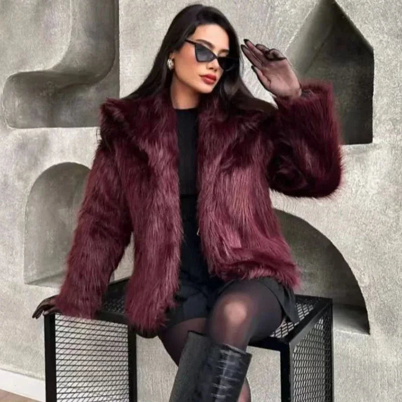 Burgundy Faux Fur Bomber