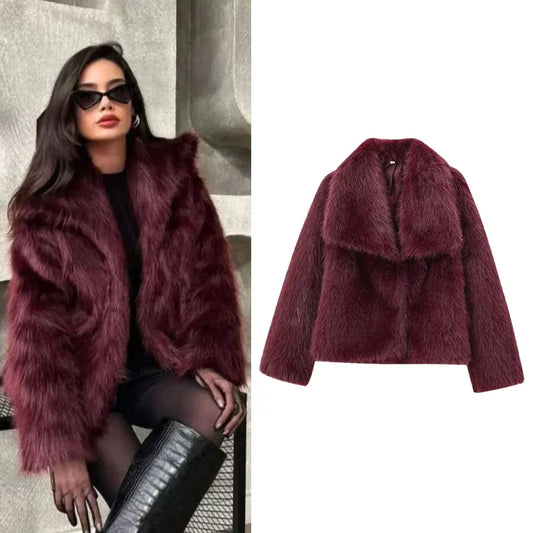 Burgundy Faux Fur Bomber