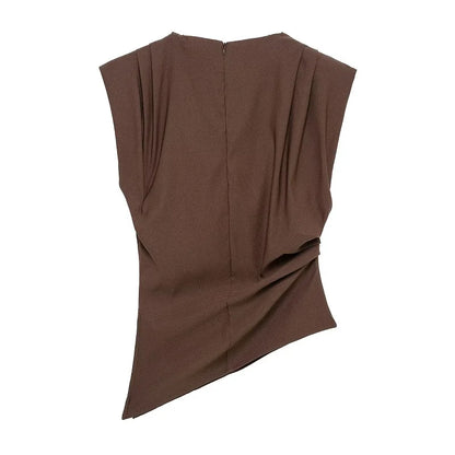 Asymmetric Ruched High-Neck Top
