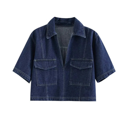 Denim Pocket Detail Crop Top & Skirt Set