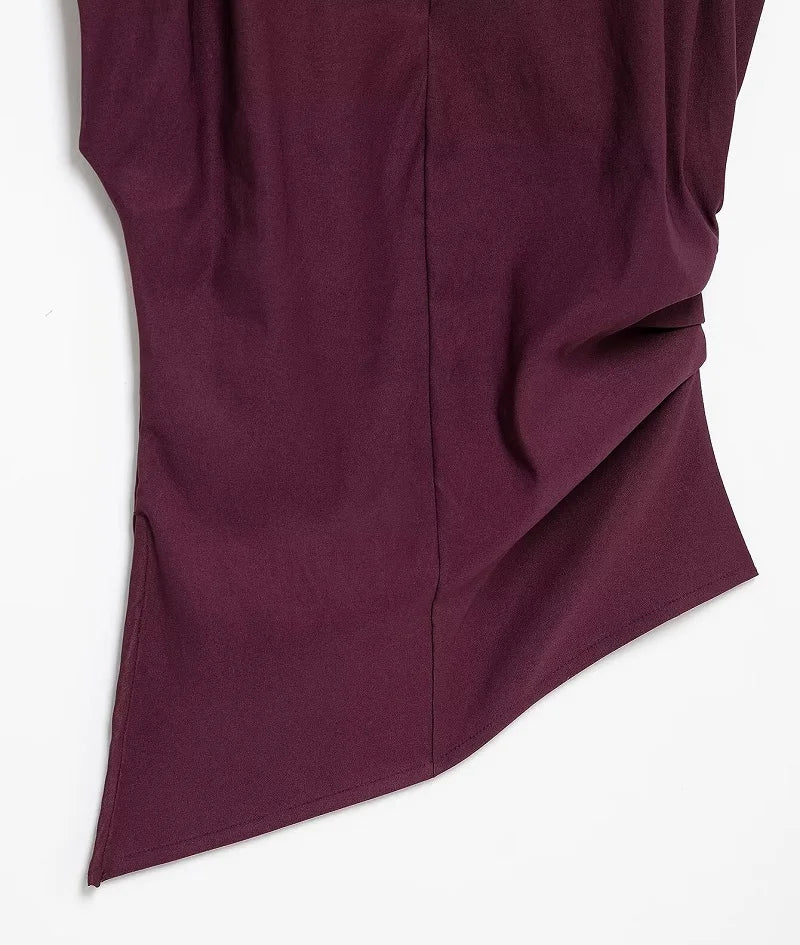 Asymmetric Ruched High-Neck Top