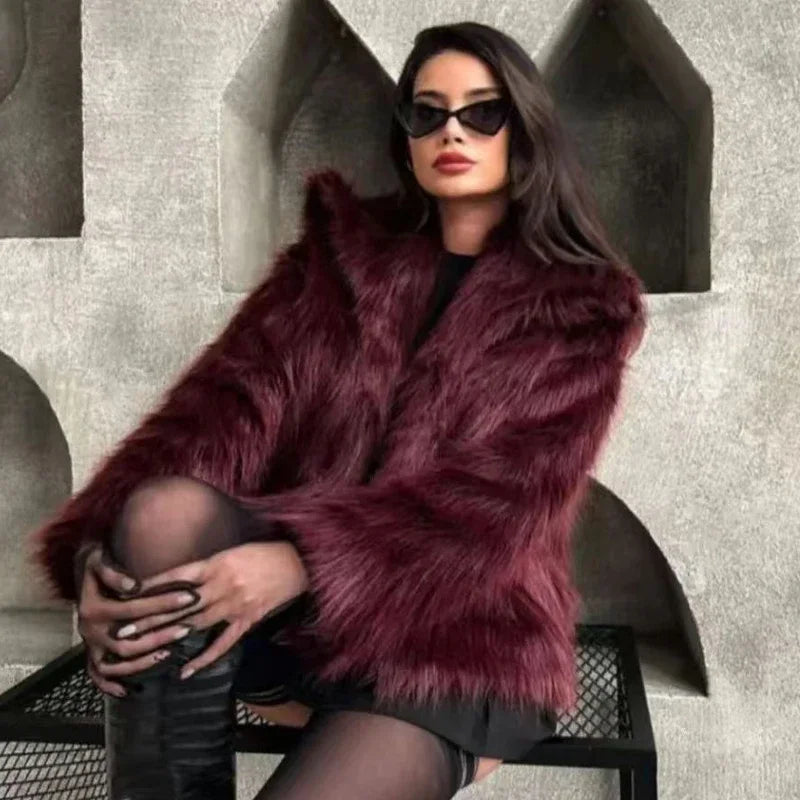 Burgundy Faux Fur Bomber