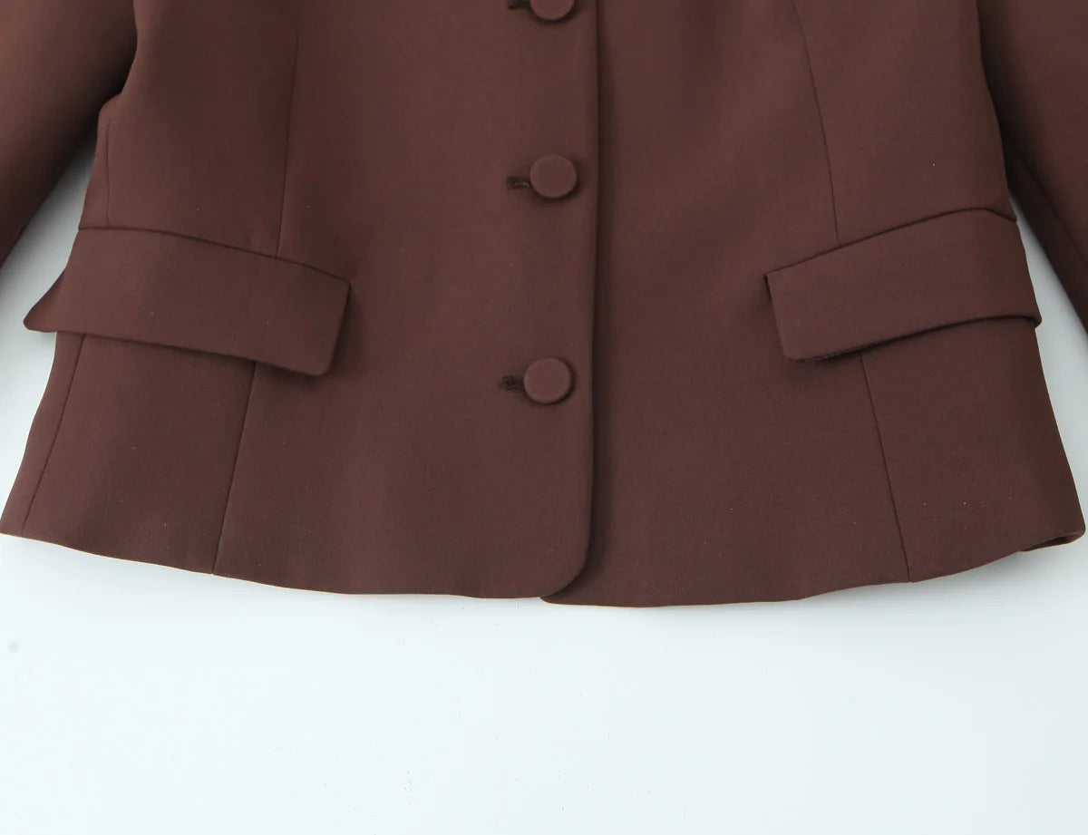 Brown Vintage Cropped Blazer Set