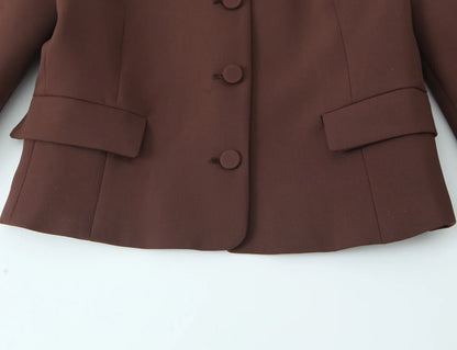 Brown Vintage Cropped Blazer Set