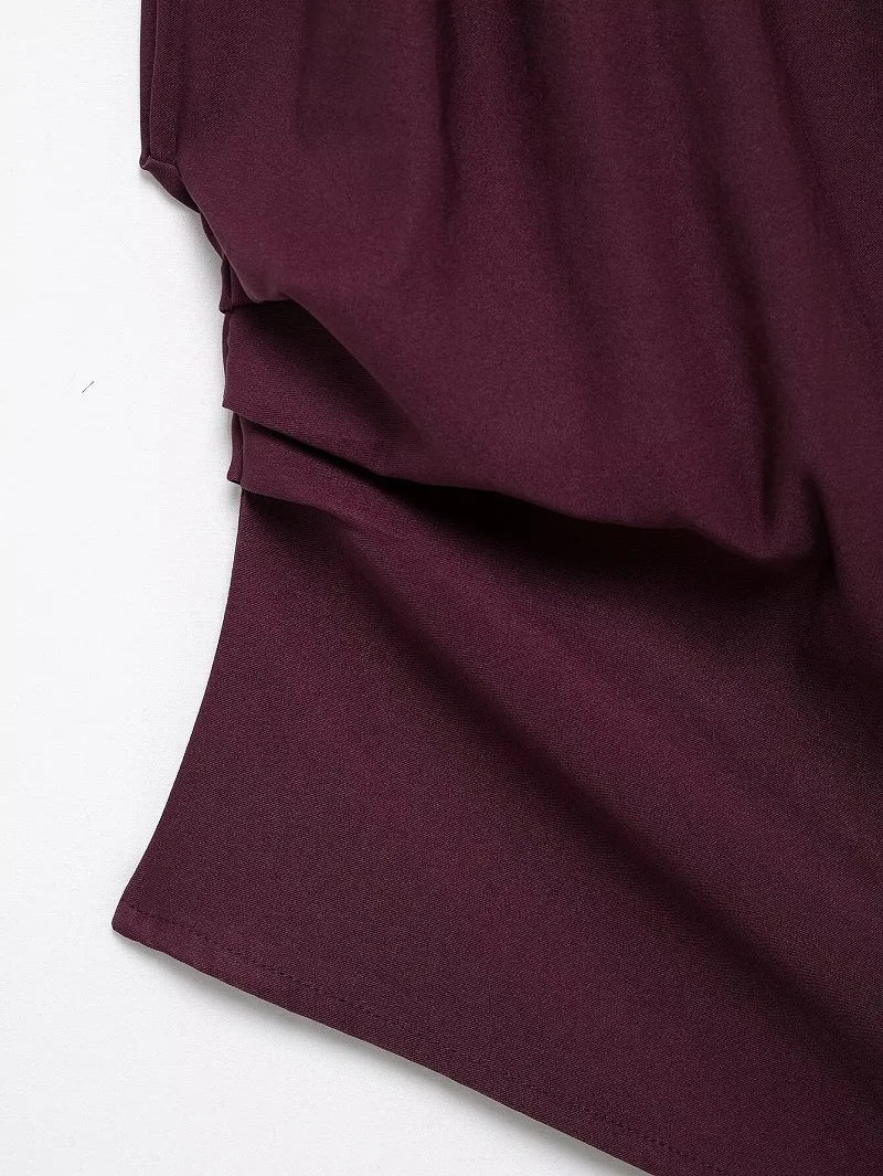 Asymmetric Ruched High-Neck Top