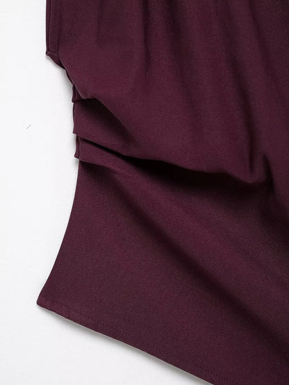 Asymmetric Ruched High-Neck Top