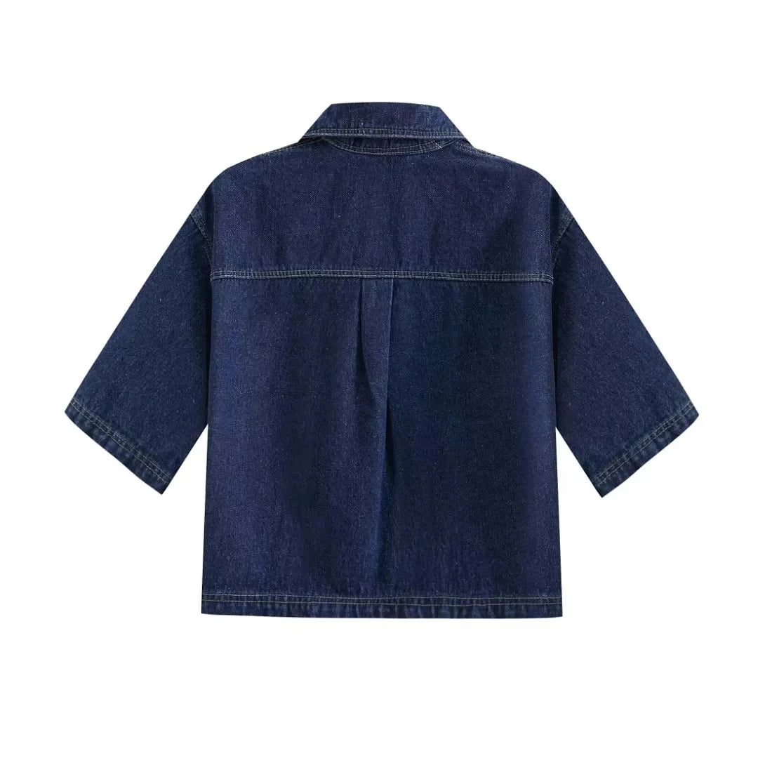 Denim Pocket Detail Crop Top & Skirt Set