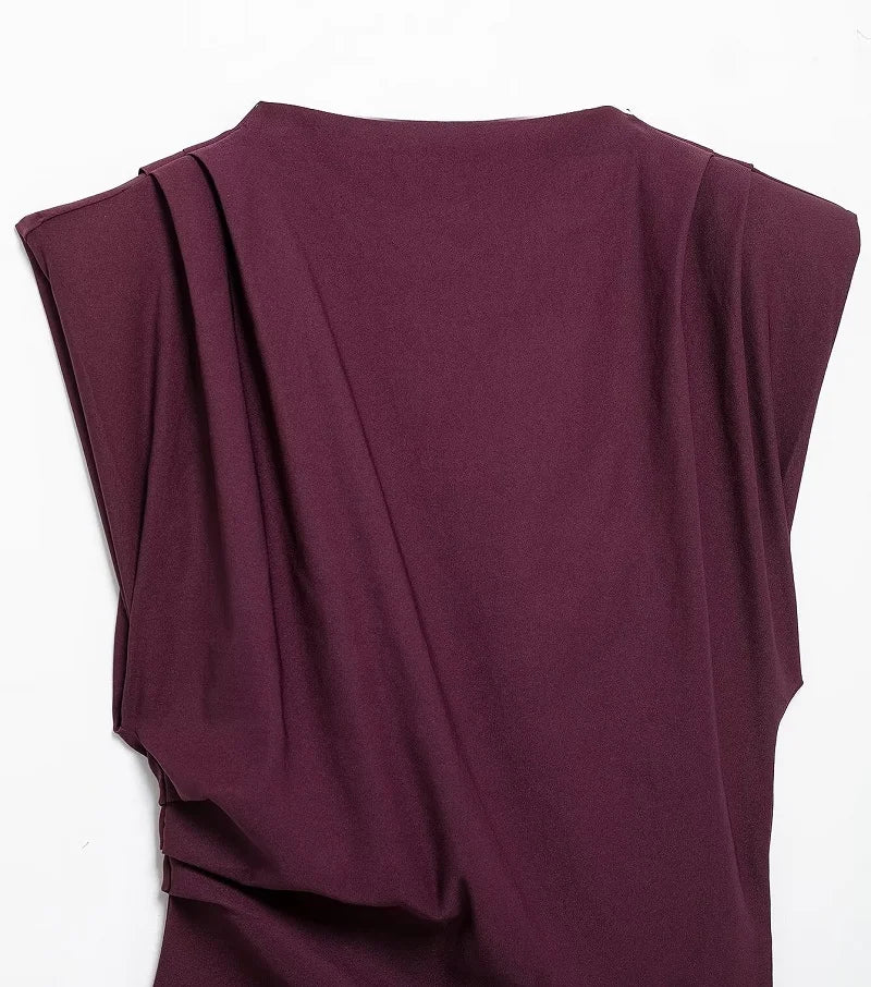 Asymmetric Ruched High-Neck Top