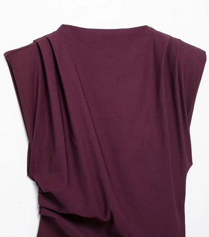 Asymmetric Ruched High-Neck Top