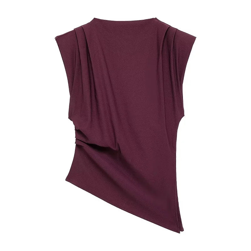 Asymmetric Ruched High-Neck Top