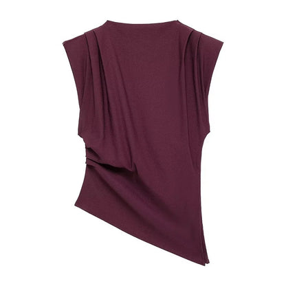 Asymmetric Ruched High-Neck Top