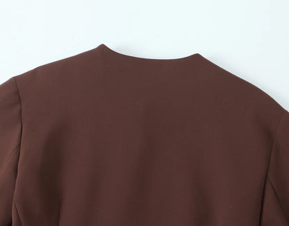 Brown Vintage Cropped Blazer Set