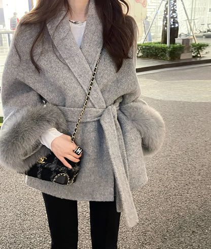 LuxeFox Wool Fur Coat