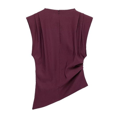 Asymmetric Ruched High-Neck Top
