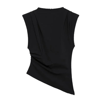 Asymmetric Ruched High-Neck Top