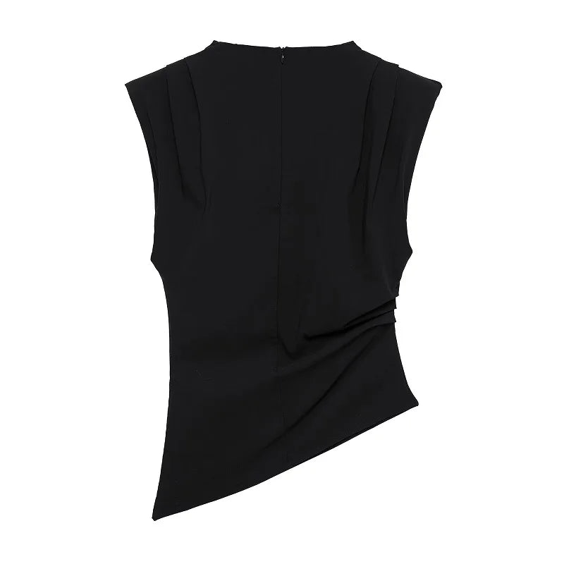 Asymmetric Ruched High-Neck Top