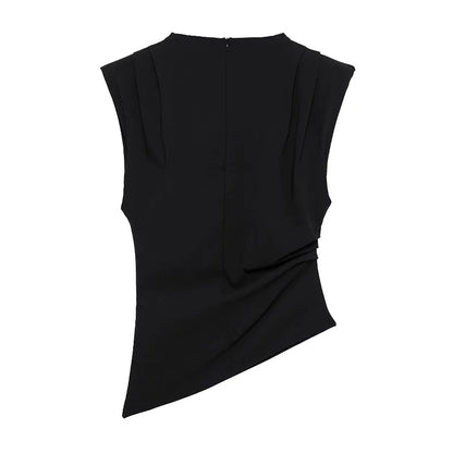Asymmetric Ruched High-Neck Top