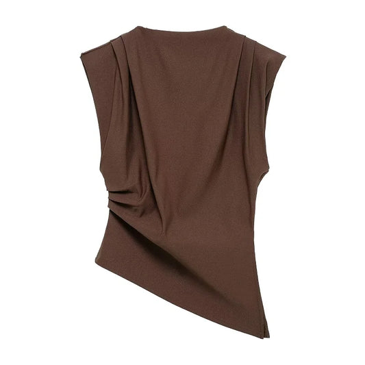 Asymmetric Ruched High-Neck Top